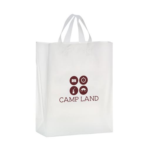 Custom Printed Clear Frosted Soft Loop Plastic Shopper Bag w/Insert (13"x5"x16") - Flexo Ink - 19FSC13516-FI